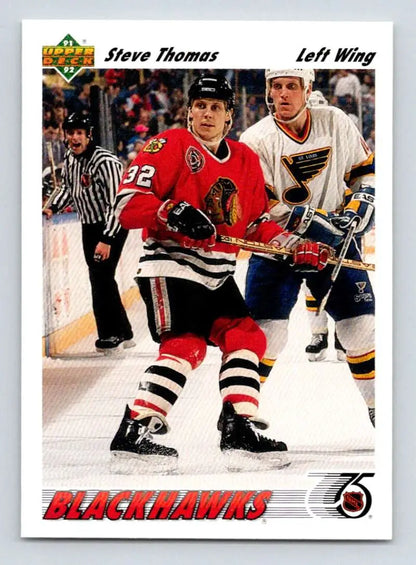 Upper Deck Hockey Card of Steve Thomas in action against St. Louis Blues player