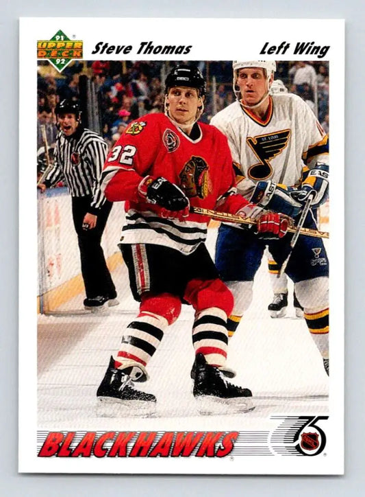Upper Deck Hockey Card of Steve Thomas in action against St. Louis Blues player