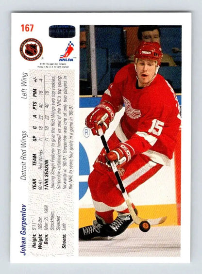 Johan Garpenlov 1991-92 Upper Deck Hockey Card featuring Detroit Red Wings player