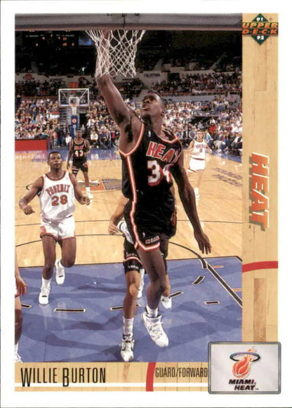 Willie Burton in black Miami Heat jersey number 34 laying up for Upper Deck card