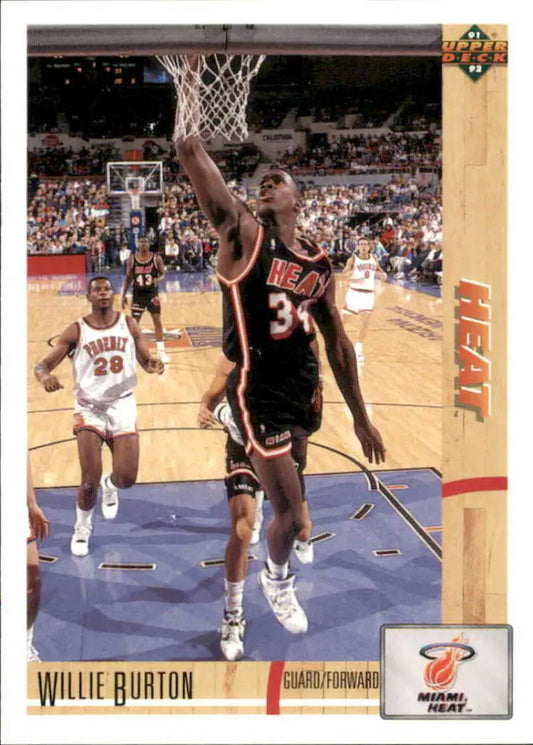 Willie Burton in black Miami Heat jersey number 34 laying up for Upper Deck card