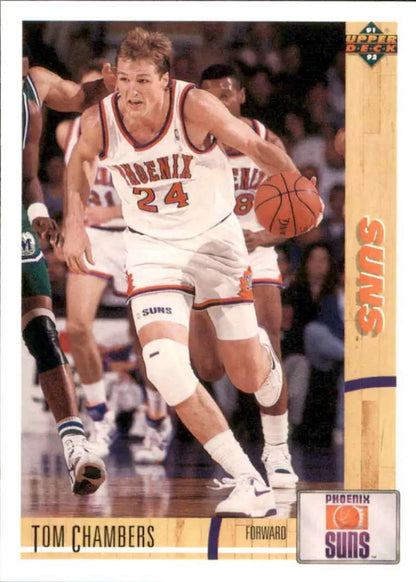Tom Chambers in Phoenix Suns uniform dribbling ball on basketball card