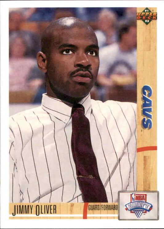 Basketball card of Jimmy Oliver in pinstriped suit for Cleveland Cavaliers rookie collection