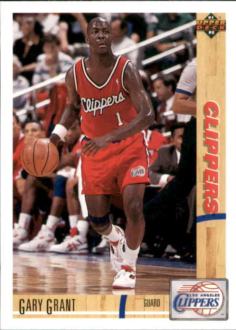 Basketball player dribbling in red Los Angeles Clippers uniform, Gary Grant card