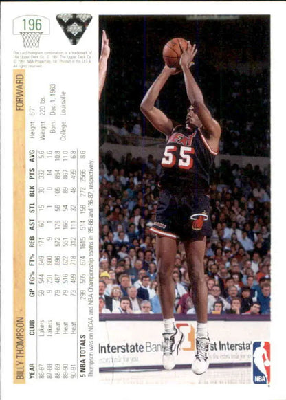 Basketball player in jersey 55 taking a jump shot on Miami Heat Billy Thompson card