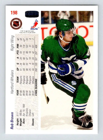 Rob Brown on ice in Hartford Whalers jersey from 1991-92 Upper Deck hockey card