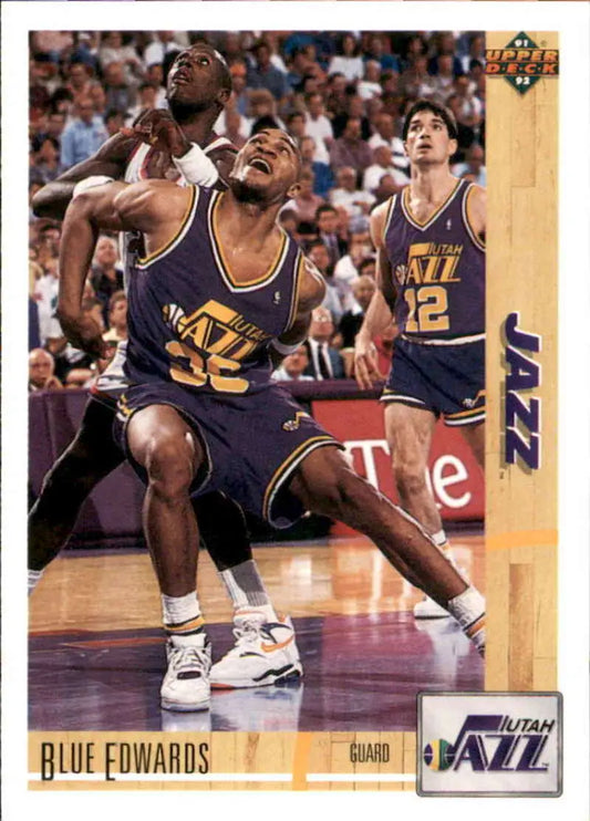 Basketball player Blue Edwards in Utah Jazz uniform #32 positioning for a rebound