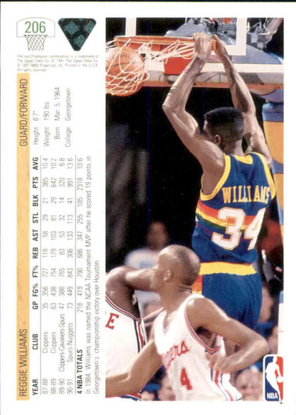 Reggie Williams dunking over a defender in a Denver Nuggets Upper Deck card image