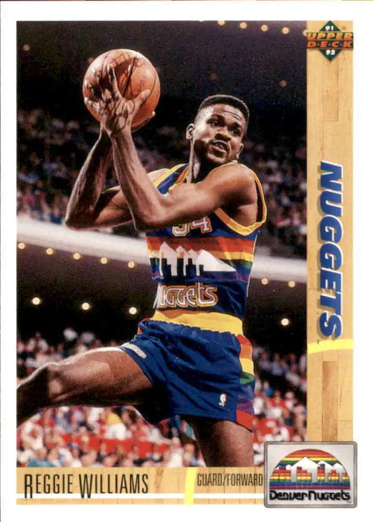 Reggie Williams leaps in Denver Nuggets uniform on 1991-92 Upper Deck basketball card