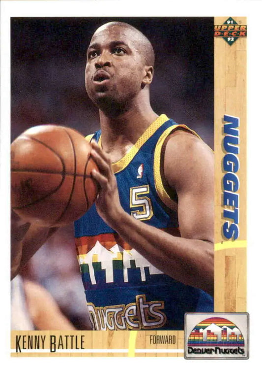 Denver Nuggets player Kenny Battle shooting a free throw in Upper Deck card design