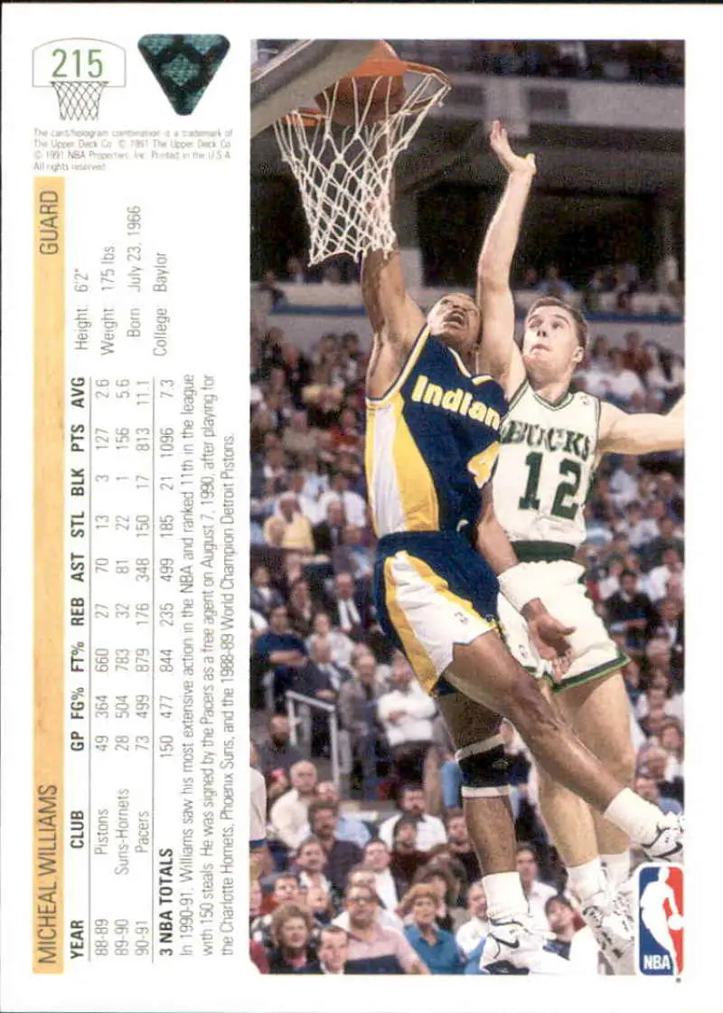 Micheal Williams elevates for a layup in his Indiana Pacers uniform on this basketball card