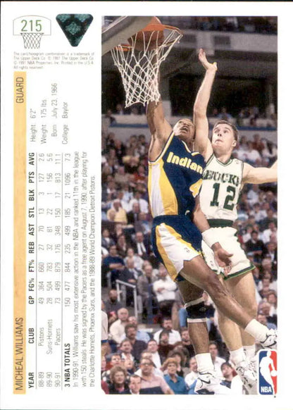 Micheal Williams elevates for a layup in his Indiana Pacers uniform on this basketball card