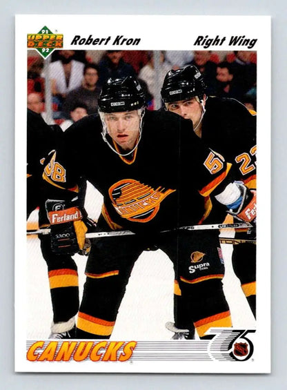 Robert Kron Vancouver Canucks hockey card in black jersey with orange trim Upper Deck
