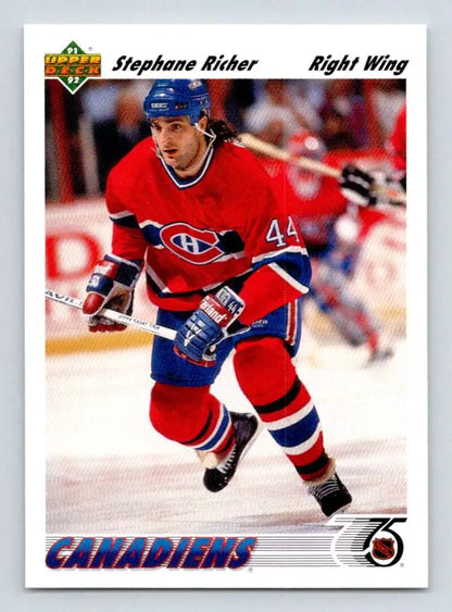 Hockey player in Montreal Canadiens #44 jersey, featured on 1991-92 Upper Deck Stephane Richer card