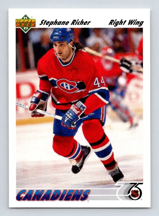 Hockey player in Montreal Canadiens #44 jersey, featured on 1991-92 Upper Deck Stephane Richer card