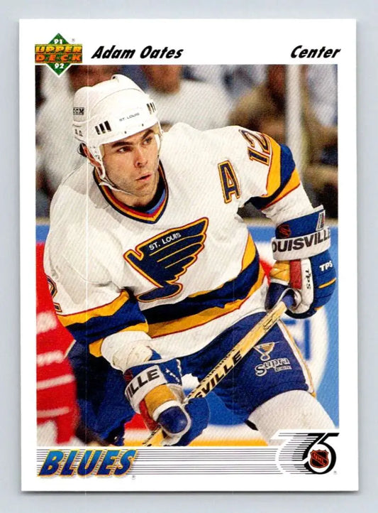 Hockey card featuring Adam Oates in St. Louis Blues uniform, Upper Deck 1991-92 design