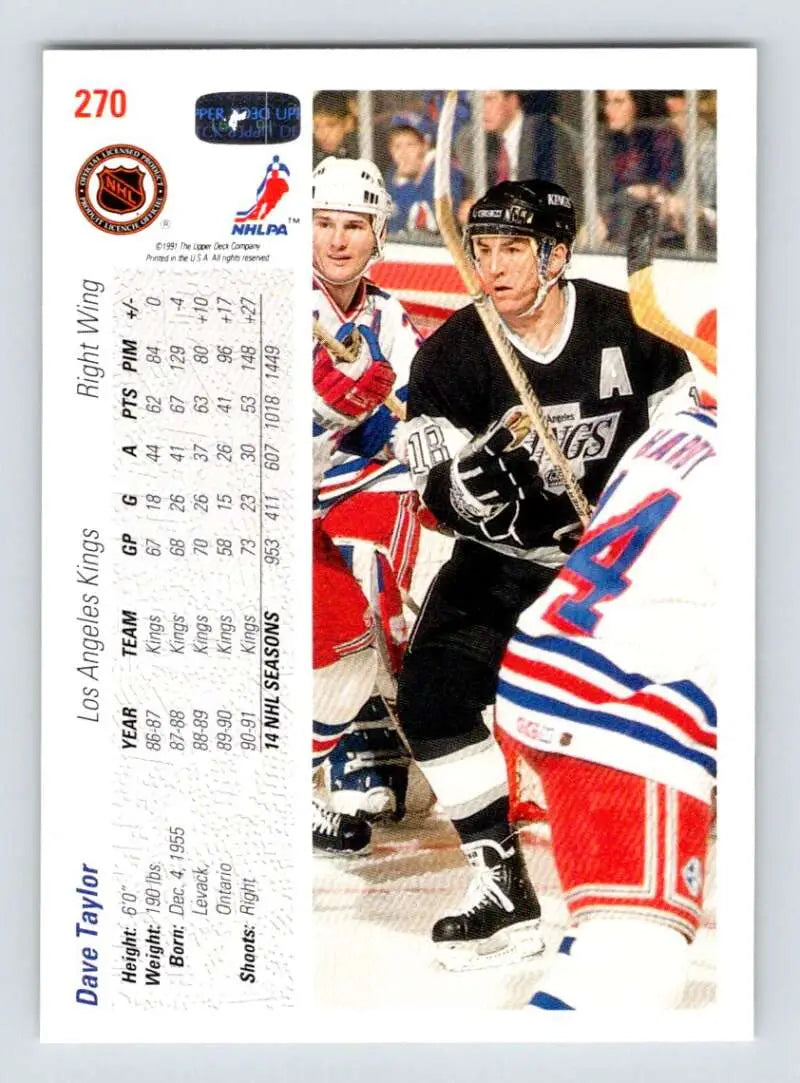Los Angeles Kings Dave Taylor hockey card skating against New York Rangers players