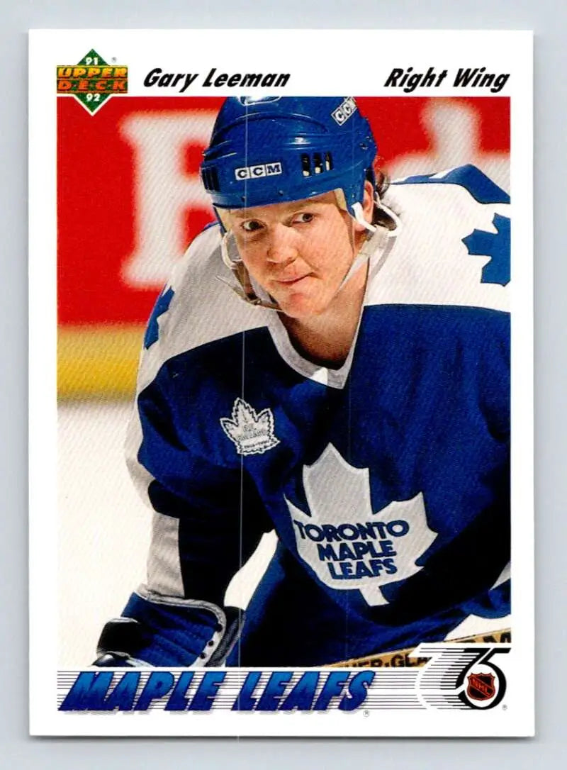 Hockey player in Toronto Maple Leafs jersey on 1991-92 Upper Deck Gary Leeman card