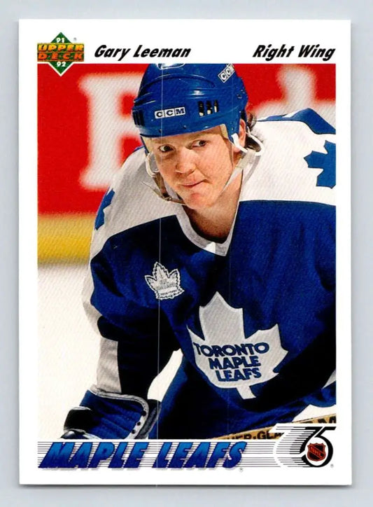 Hockey player in Toronto Maple Leafs jersey on 1991-92 Upper Deck Gary Leeman card