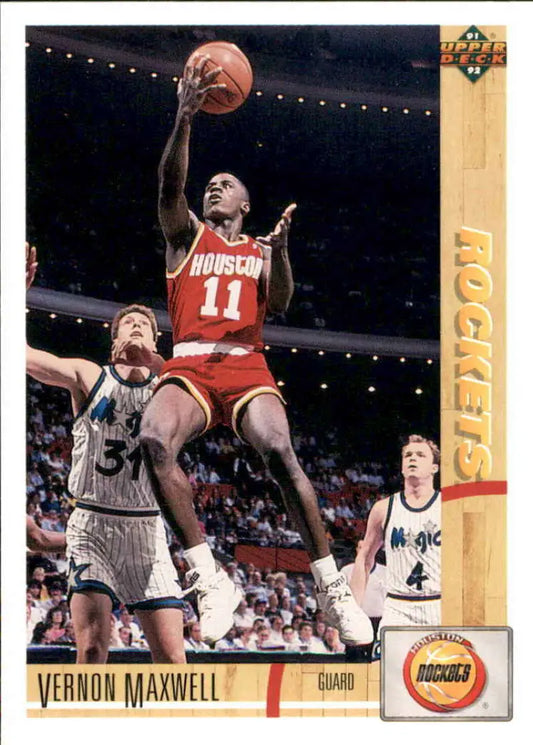 Vernon Maxwell layup against Orlando Magic on 1991-92 Upper Deck Houston Rockets Basketball Card