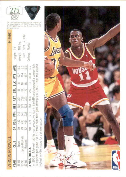 Vernon Maxwell Houston Rockets basketball card featuring Lakers players in game action