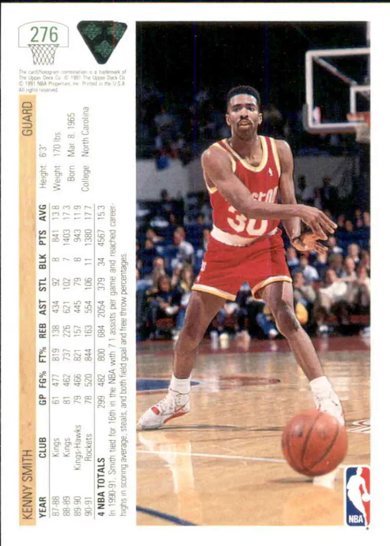 Kenny Smith dribbling on 1991-92 Upper Deck Houston Rockets basketball trading card