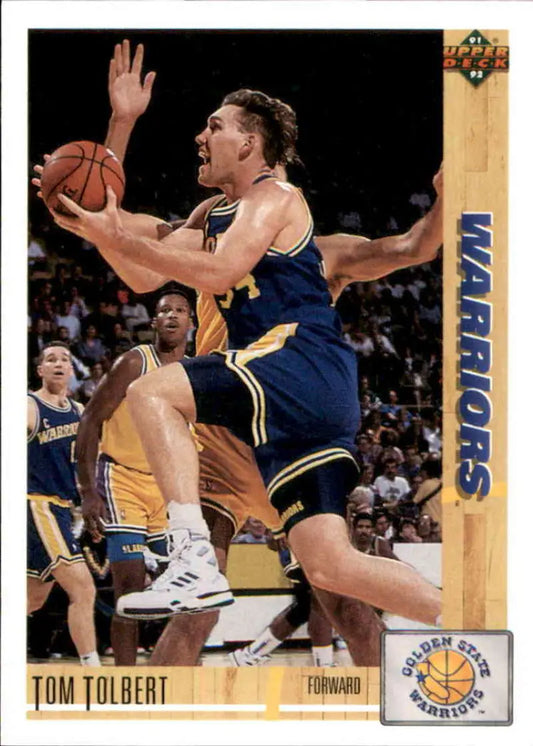 Tom Tolbert in a Navy Blue Uniform Drives to Basket for Golden State Warriors Upper Deck Card