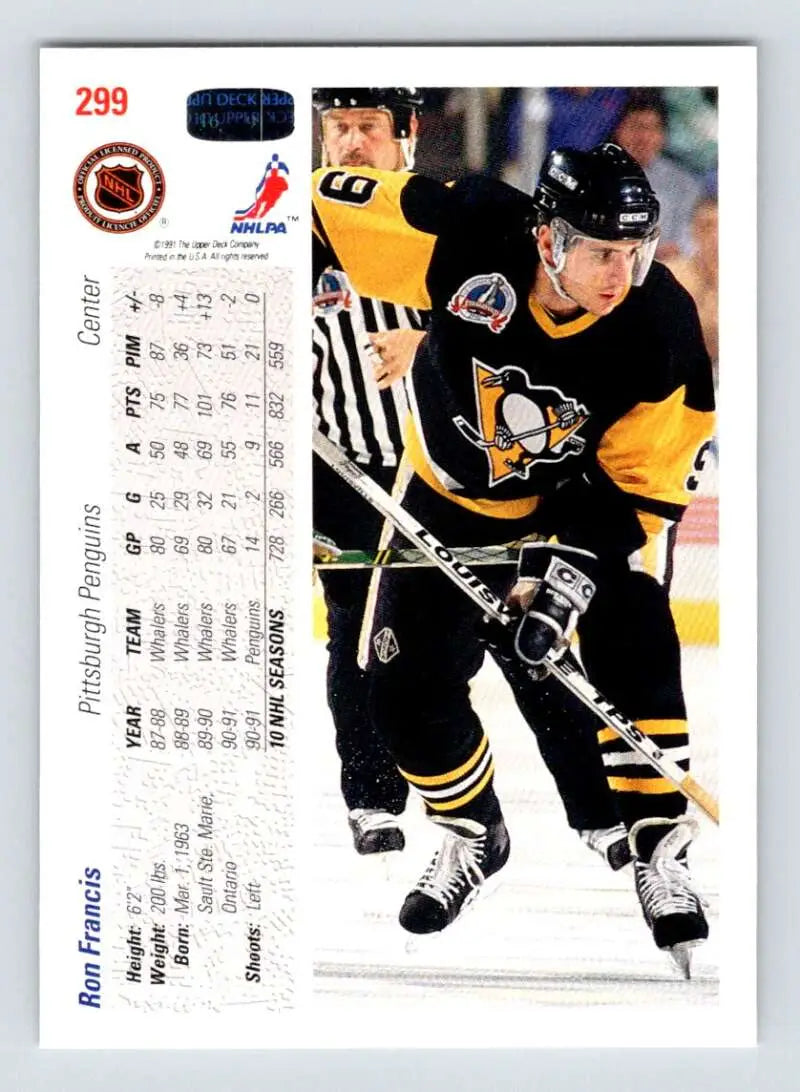 Hockey card featuring Ron Francis in Pittsburgh Penguins uniform from Upper Deck