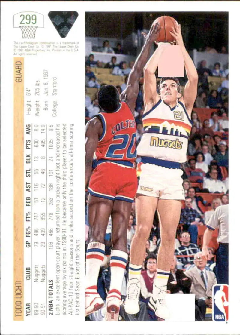 Basketball card featuring Todd Lichti in action with Denver Nuggets against Bullets