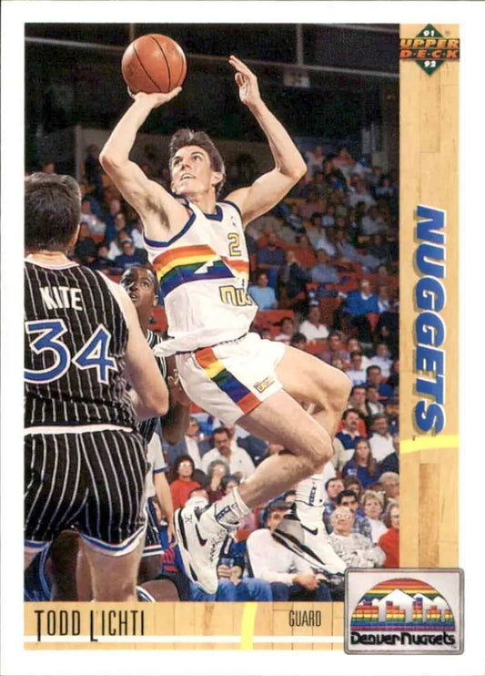 Todd Lichti shooting over a defender on a Denver Nuggets basketball card