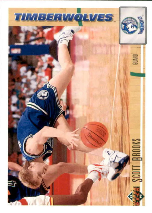 Scott Brooks Minnesota Timberwolves Basketball Card in blue uniform from 1991-92 Upper Deck