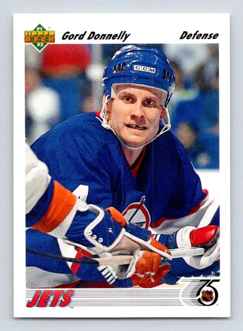 Hockey player in New York Jets uniform featured on 1991-92 Upper Deck Gord Donnelly card