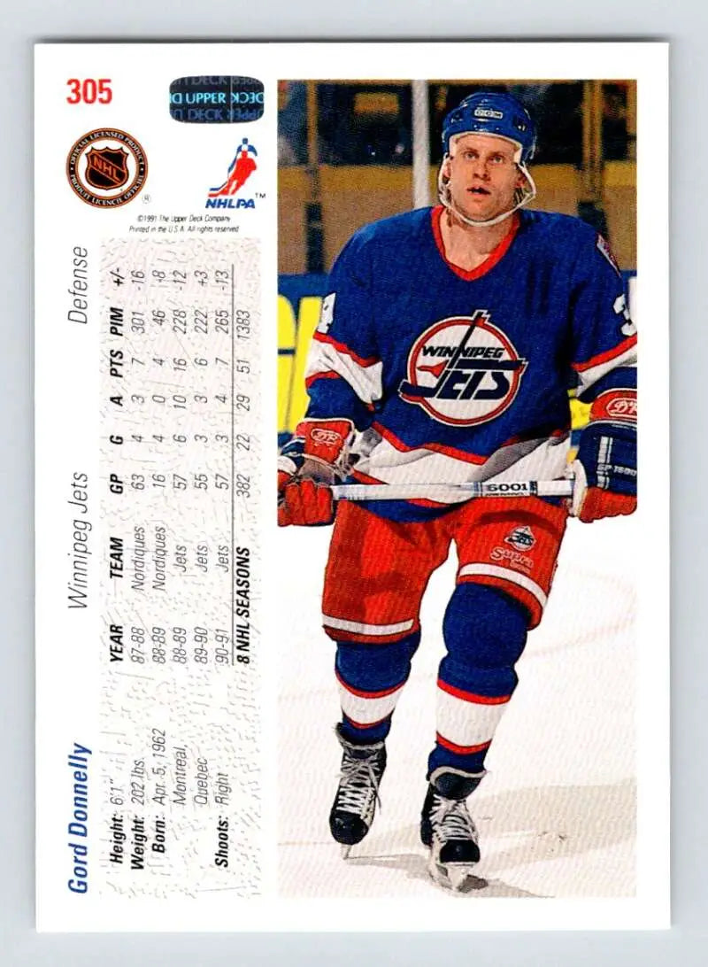 Gord Donnelly skating in Winnipeg Jets jersey for Upper Deck Buffalo Sabres card