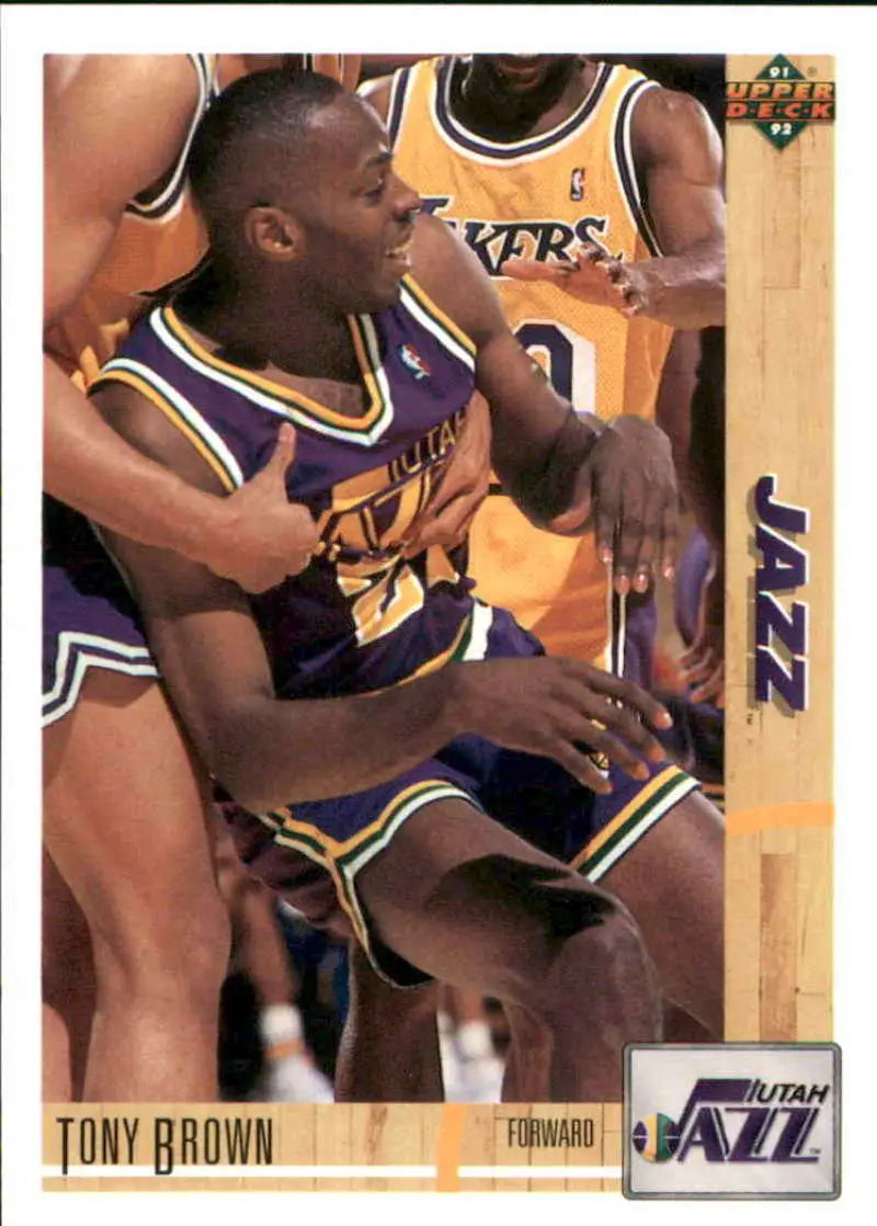 Tony Brown 1991-92 Upper Deck Utah Jazz basketball card in purple and gold uniform