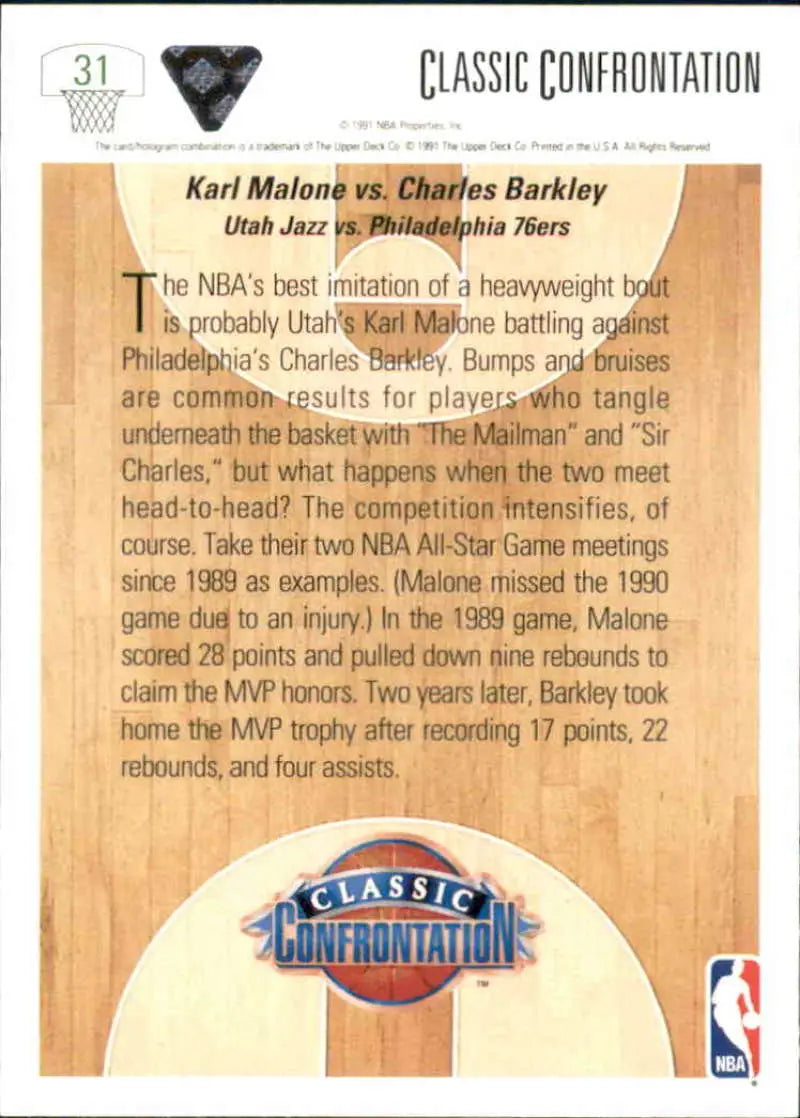 Basketball card featuring Utah Jazz and Philadelphia 76ers players in Classic Confrontation