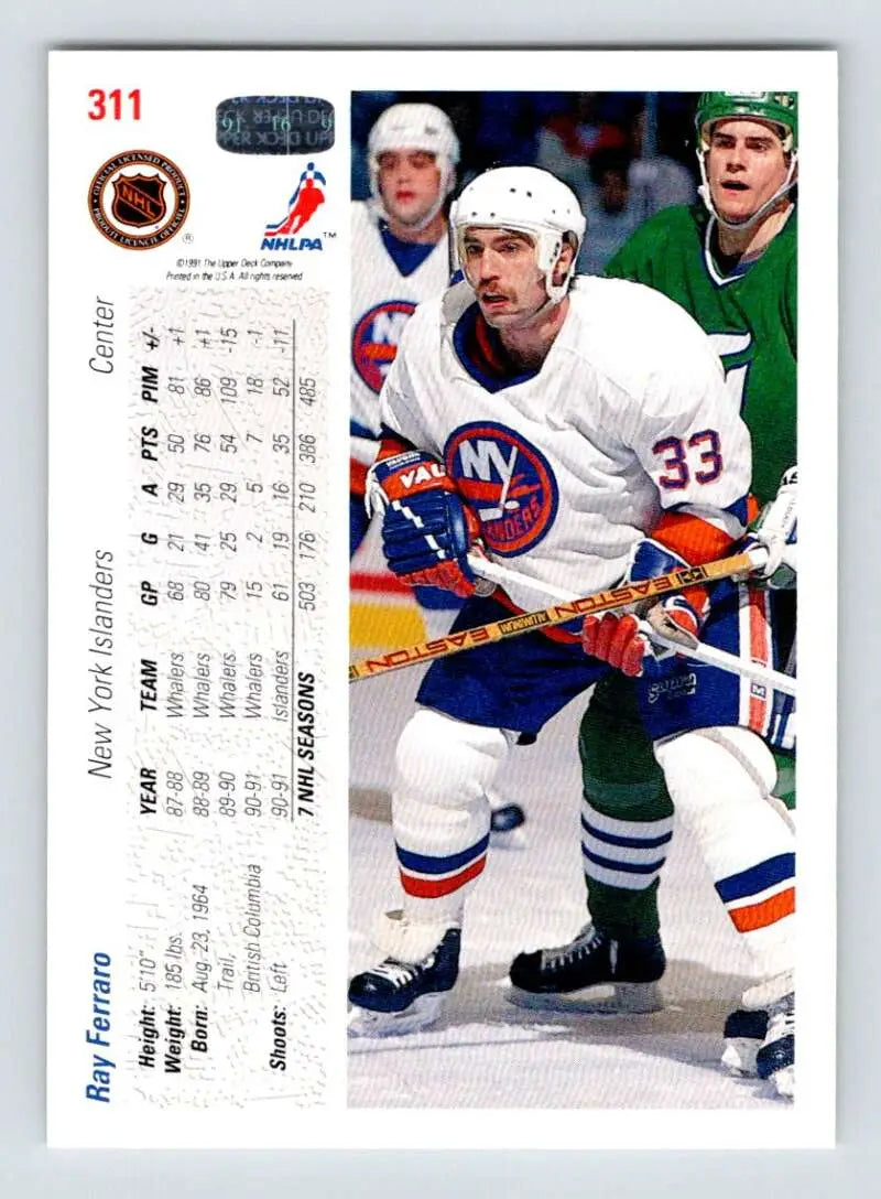 Hockey trading card of Ray Ferraro in New York Islanders jersey #33 Upper Deck 1991-92