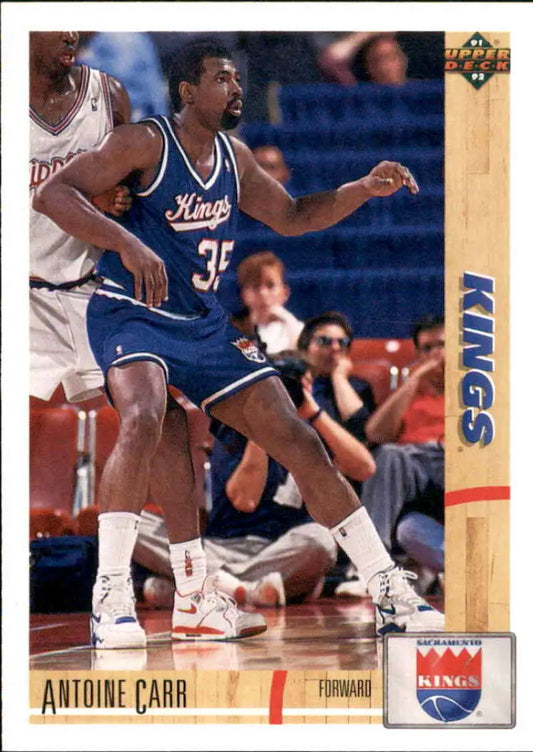 Vintage Upper Deck Antoine Carr Sacramento Kings basketball card in blue and white uniform