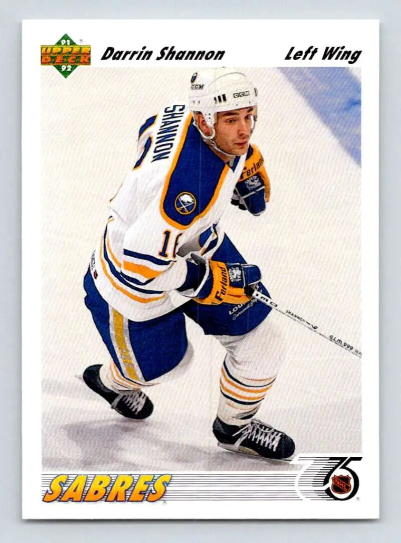Hockey card of Darrin Shannon in Buffalo Sabres uniform from Upper Deck 1991-92