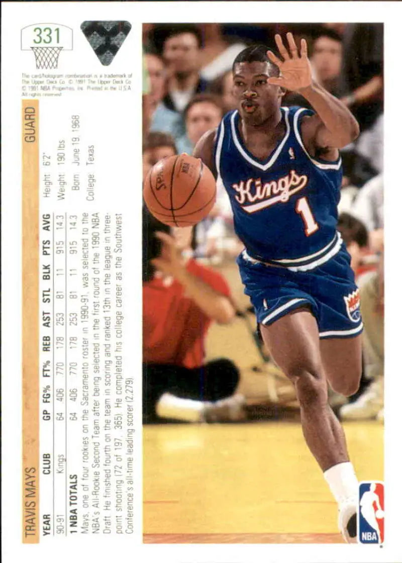 Basketball player in Sacramento Kings uniform dribbling on court for Upper Deck card