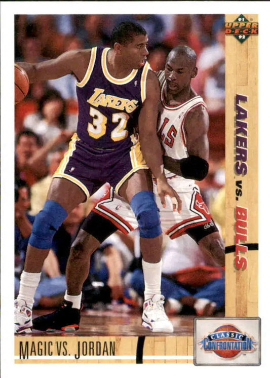 Magic Johnson Michael Jordan NBA action card Los Angeles Lakers Chicago Bulls 1991-92 Upper Deck