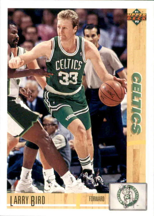Basketball card of Larry Bird in action for Boston Celtics jersey number 33