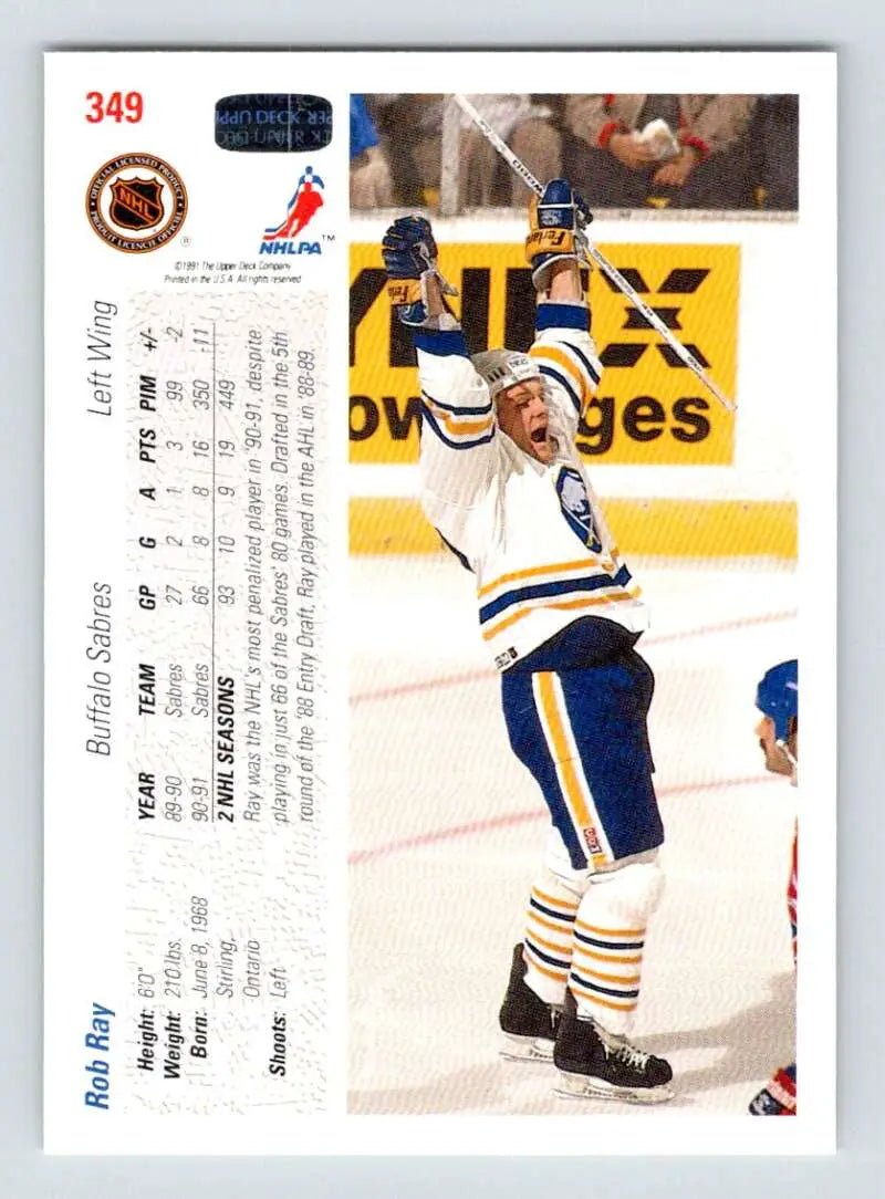 Hockey card of Robert Ray celebrating in Buffalo Sabres yellow and blue uniform