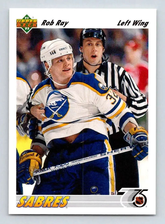 Hockey card of Robert Ray, Buffalo Sabres player in white jersey with blue and gold trim
