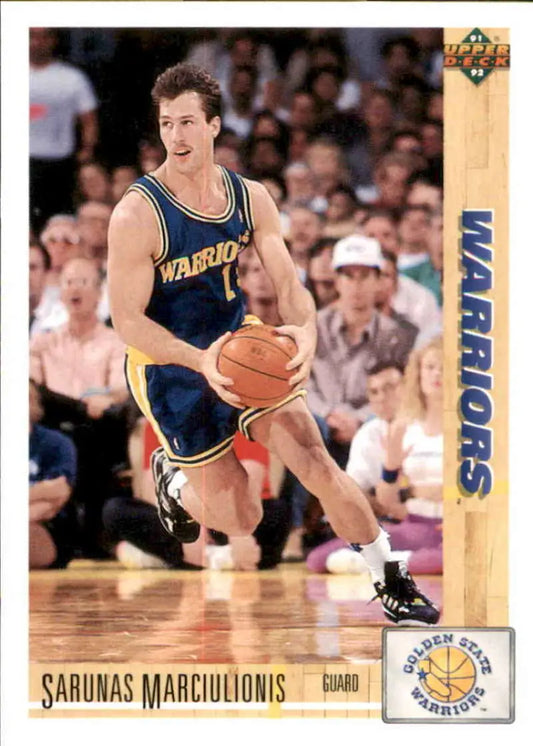 Basketball trading card of Sarunas Marciulionis in Golden State Warriors uniform