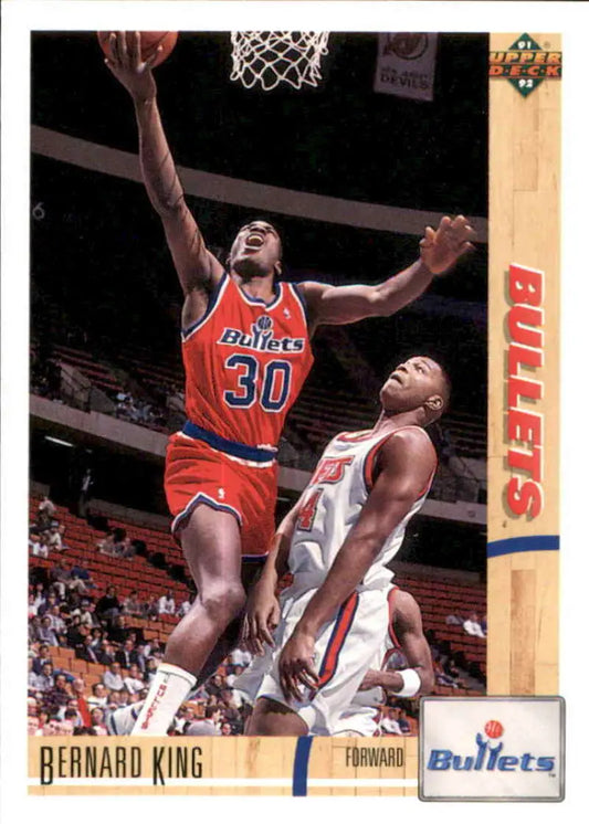 Basketball card of Bernard King from the Washington Bullets making a layup against a defender