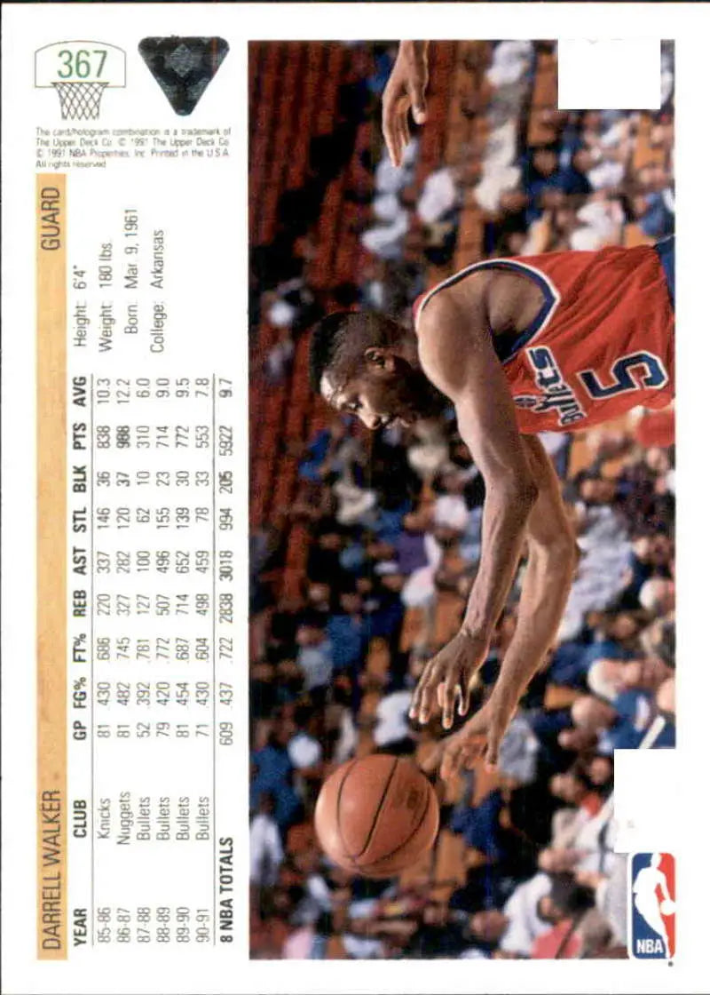 Darrell Walker reaching for the ball on a Washington Bullets basketball card