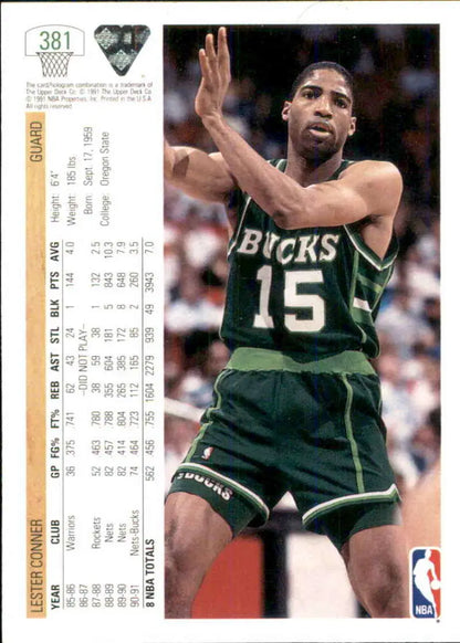 Basketball player in green Milwaukee Bucks jersey #15 showcasing Lester Conner action