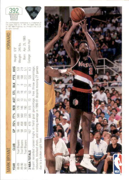 Basketball trading card of Mark Bryant shooting for the Portland Trail Blazers