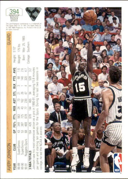 Avery Johnson shooting a jump shot on 1991-92 Upper Deck San Antonio Spurs card
