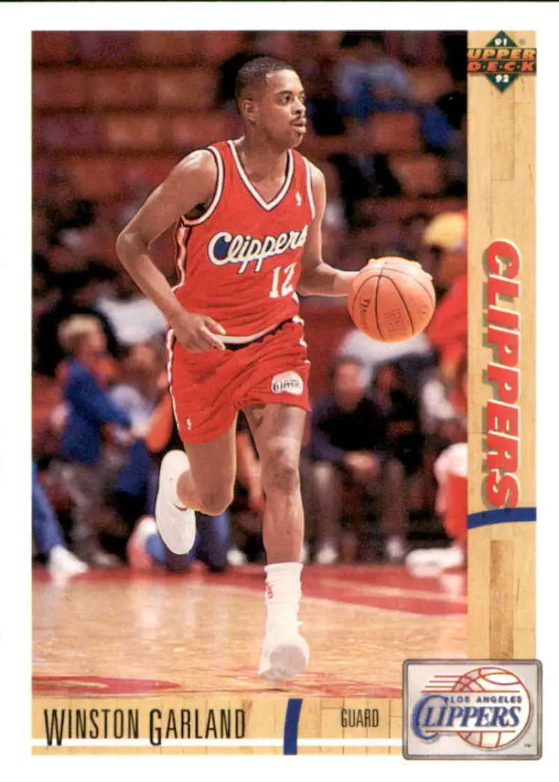 Winston Garland dribbling the ball on a Los Angeles Clippers basketball trading card